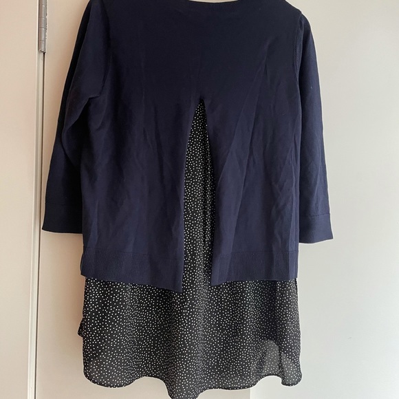 Loft mix media sweater polka dot navy size M - Picture 3 of 3